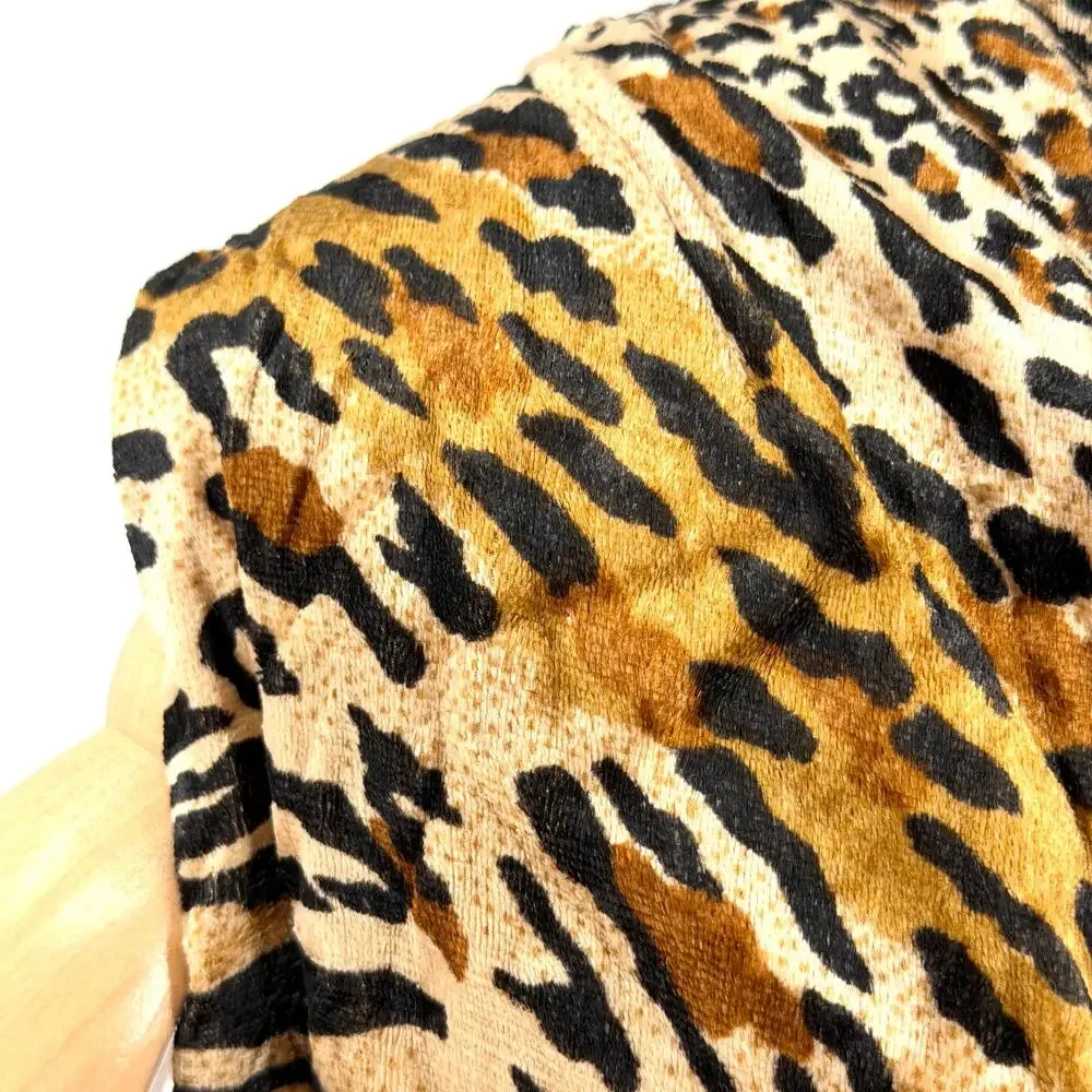 Vintage 90s Brown Tan Animal Leopard Print Crushed Velvet 2 Ply Long Scarf